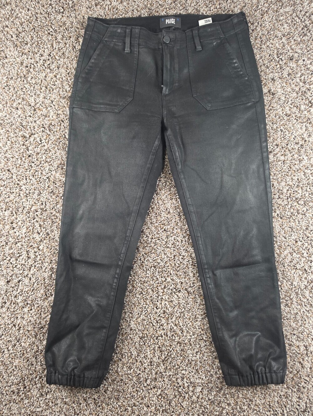 Paige Jeans Womens 29 Black Mayslie Jogger Ankle Zip Stretch Wax Denim Pants